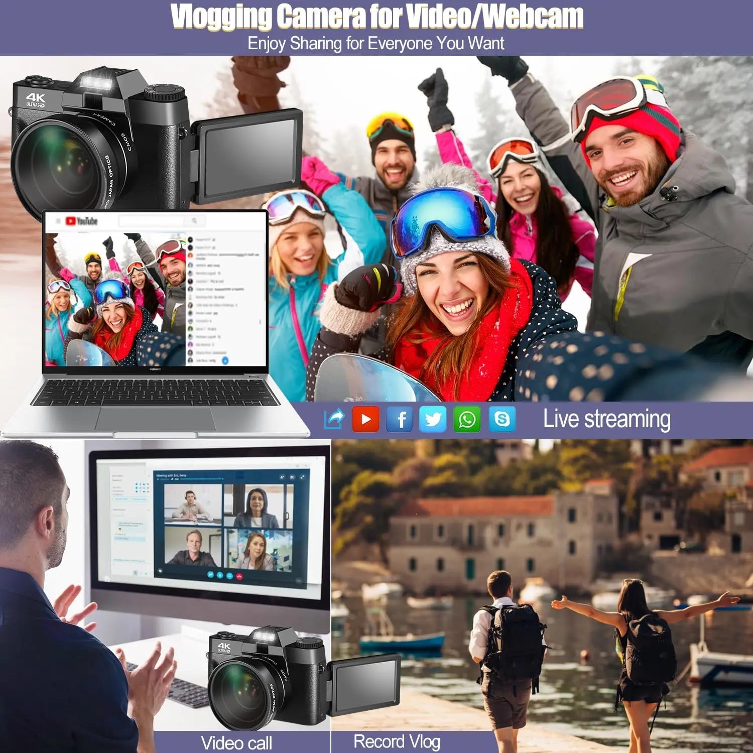 4K Digital Camera for Photography and Video,Autofocus 16X 48MP HD Vlogging Camera for YouTube with WiFi Anti-Shake Compact Vedio