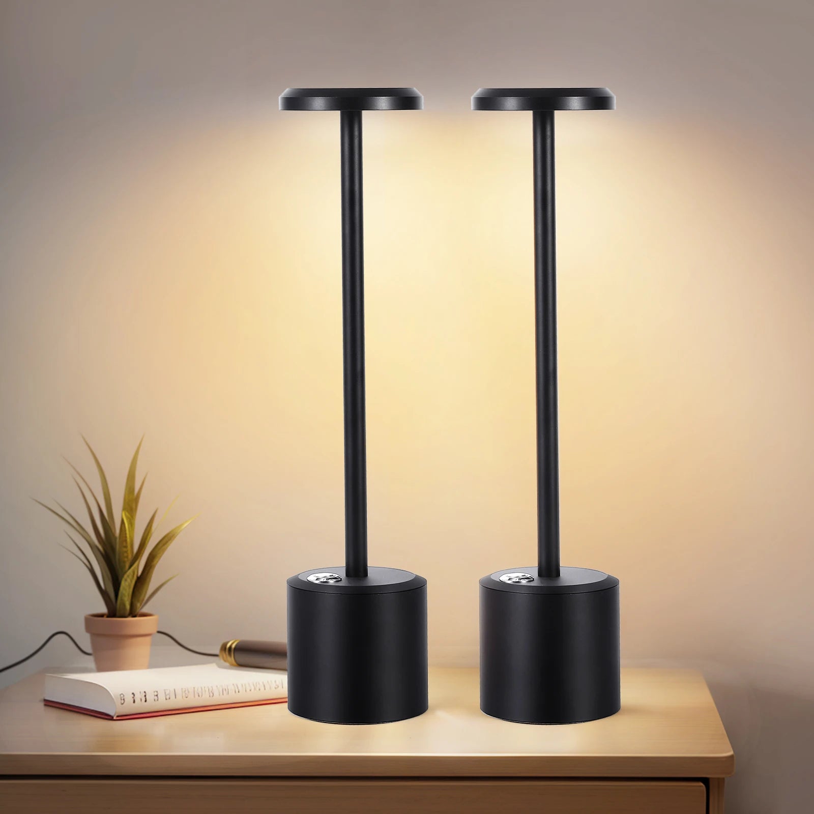 Rechargeable LED Wireless Touch Desk Lamps Set of 2, 5000mAh Battery Operated Lamp, 3 Color Modes, Stepless Dimming, Desk Lamp