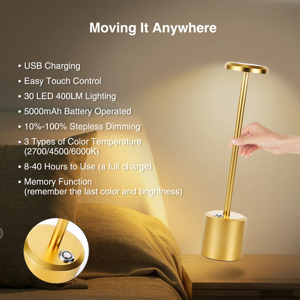 Rechargeable LED Wireless Touch Desk Lamps Set of 2, 5000mAh Battery Operated Lamp, 3 Color Modes, Stepless Dimming, Desk Lamp