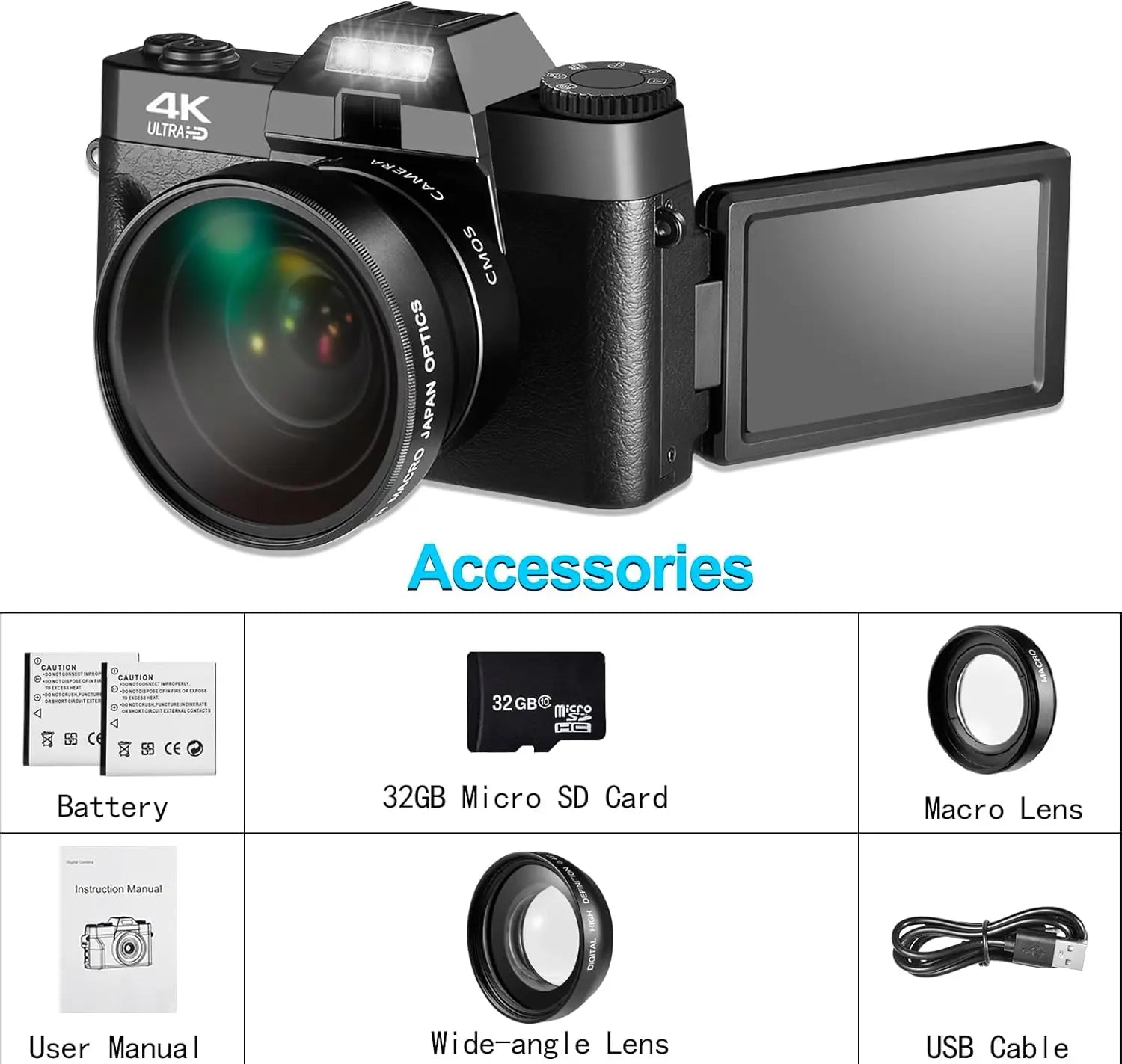 4K Digital Camera for Photography and Video,Autofocus 16X 48MP HD Vlogging Camera for YouTube with WiFi Anti-Shake Compact Vedio